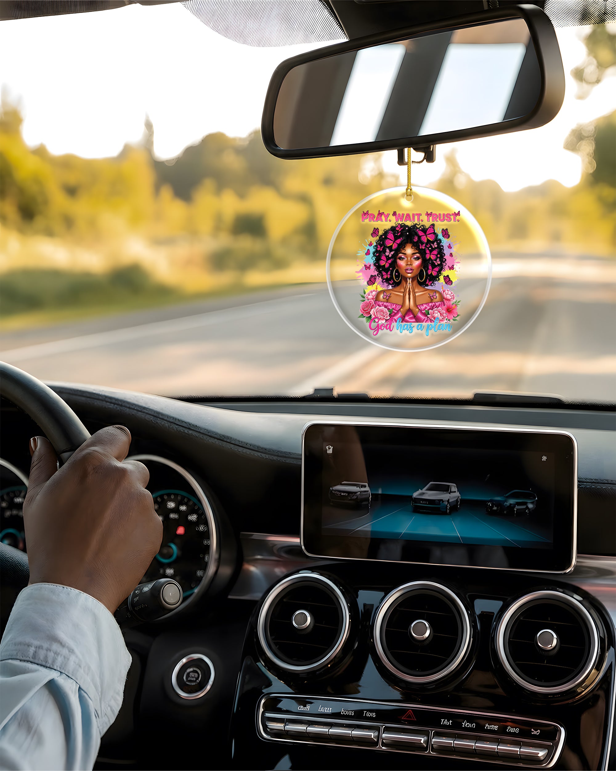 Black Woman Faith Butterfly Pink Acrylic Ornament