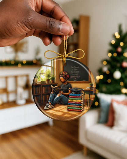Black Woman Book Lover Christmas Ornament – Dream & Hustle