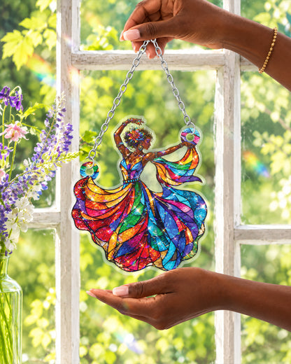 Afro Queen Dancing Stained Suncatcher Home Decor Gift