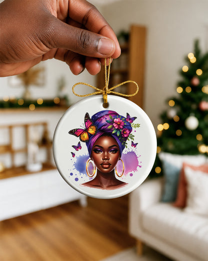 Black Queen Heritage Ornament - African American Woman Christmas Ornament