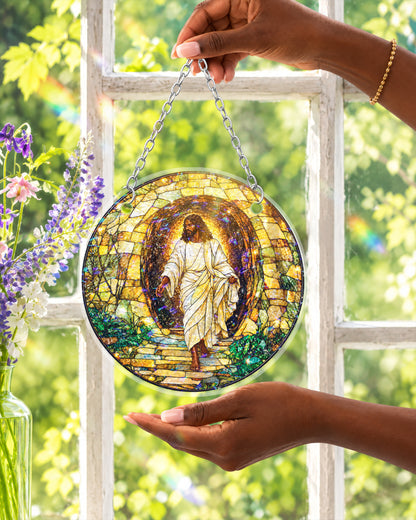 African American Risen Jesus Stained Suncatcher