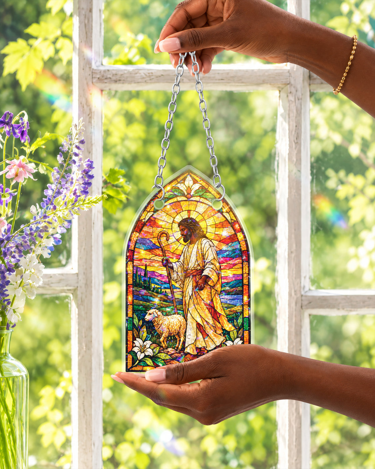 African American Good Shepherd Window Suncatcher