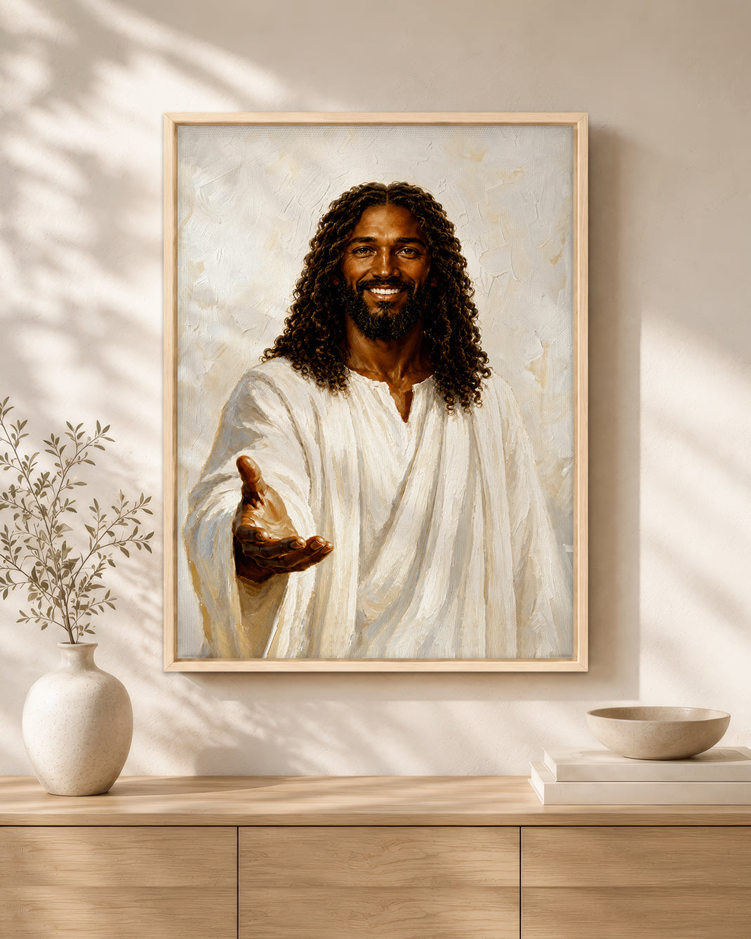 Black Jesus Open Arms Canvas Wall Art - African American Christian Home Decor