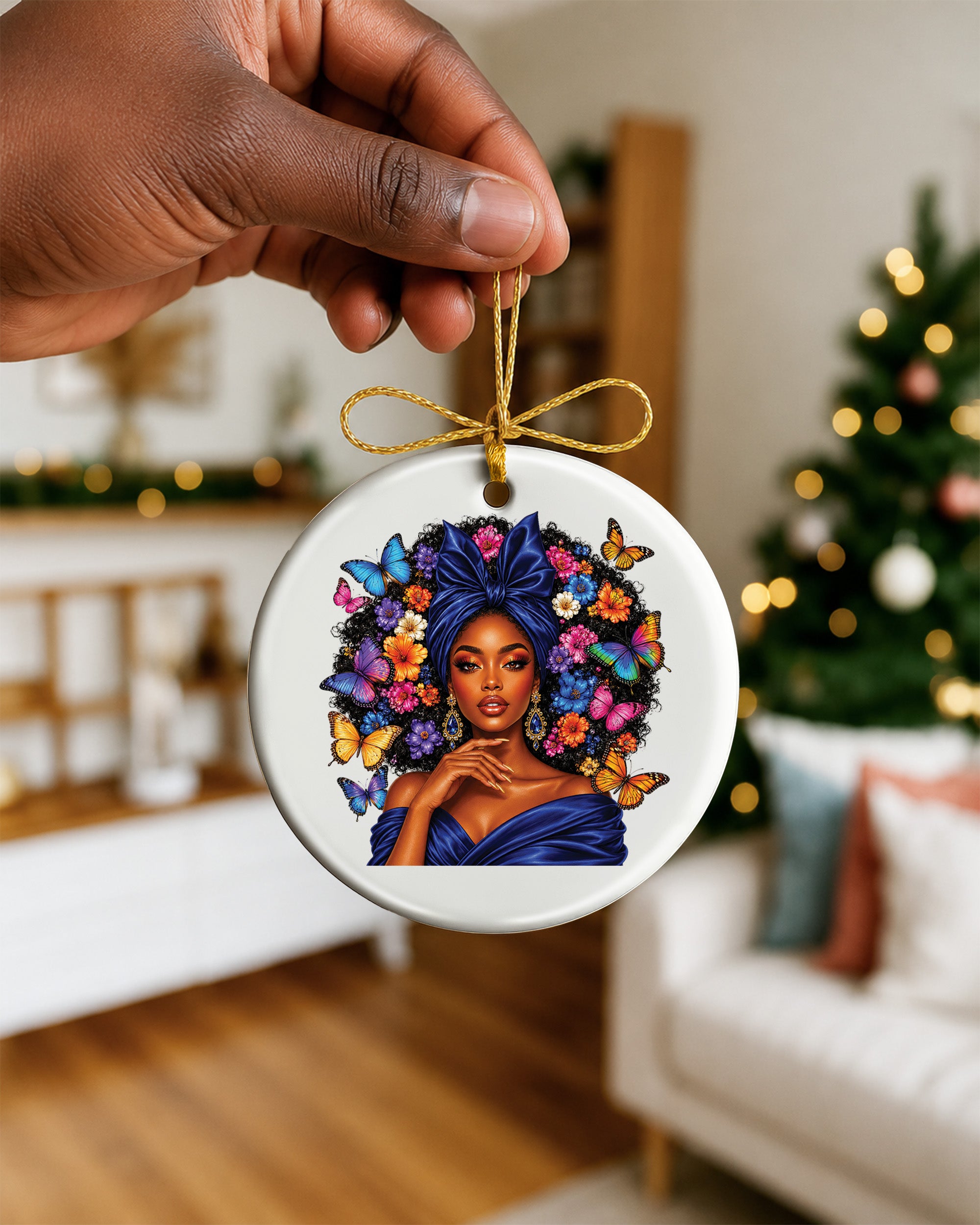Black Queen Butterfly Ornament - African American Woman Christmas Ornament