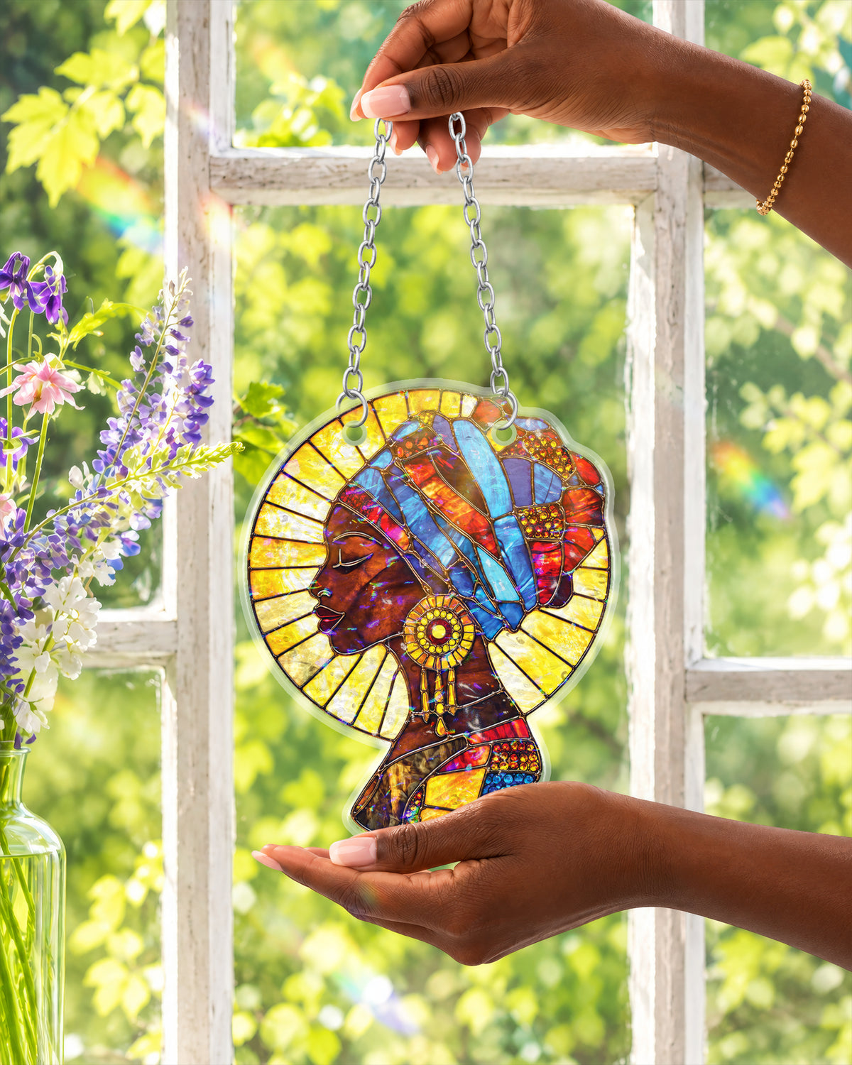 African American Queen Mosaic Suncatcher Window Art