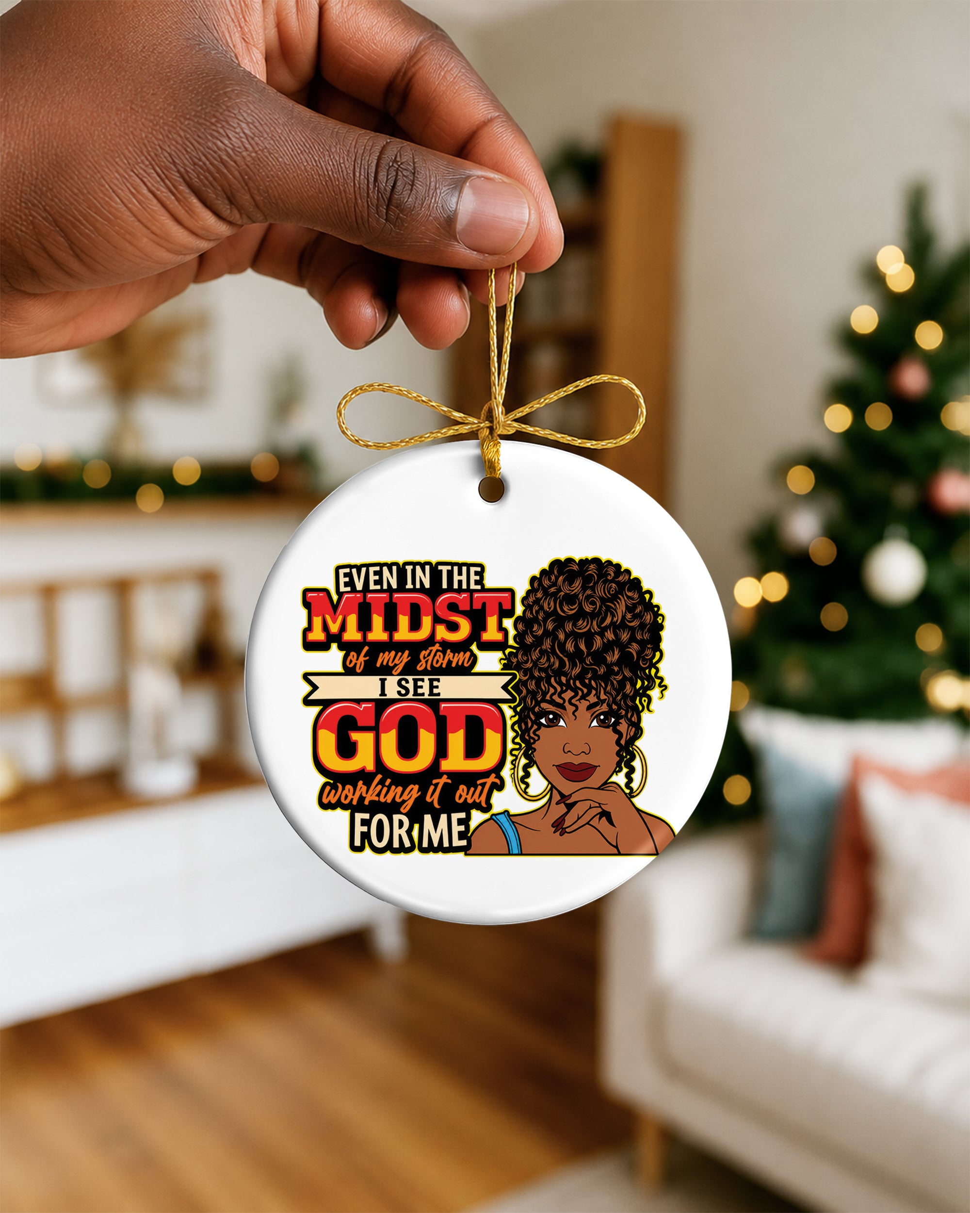 God Working It Out Black Woman Ceramic Christmas Ornament