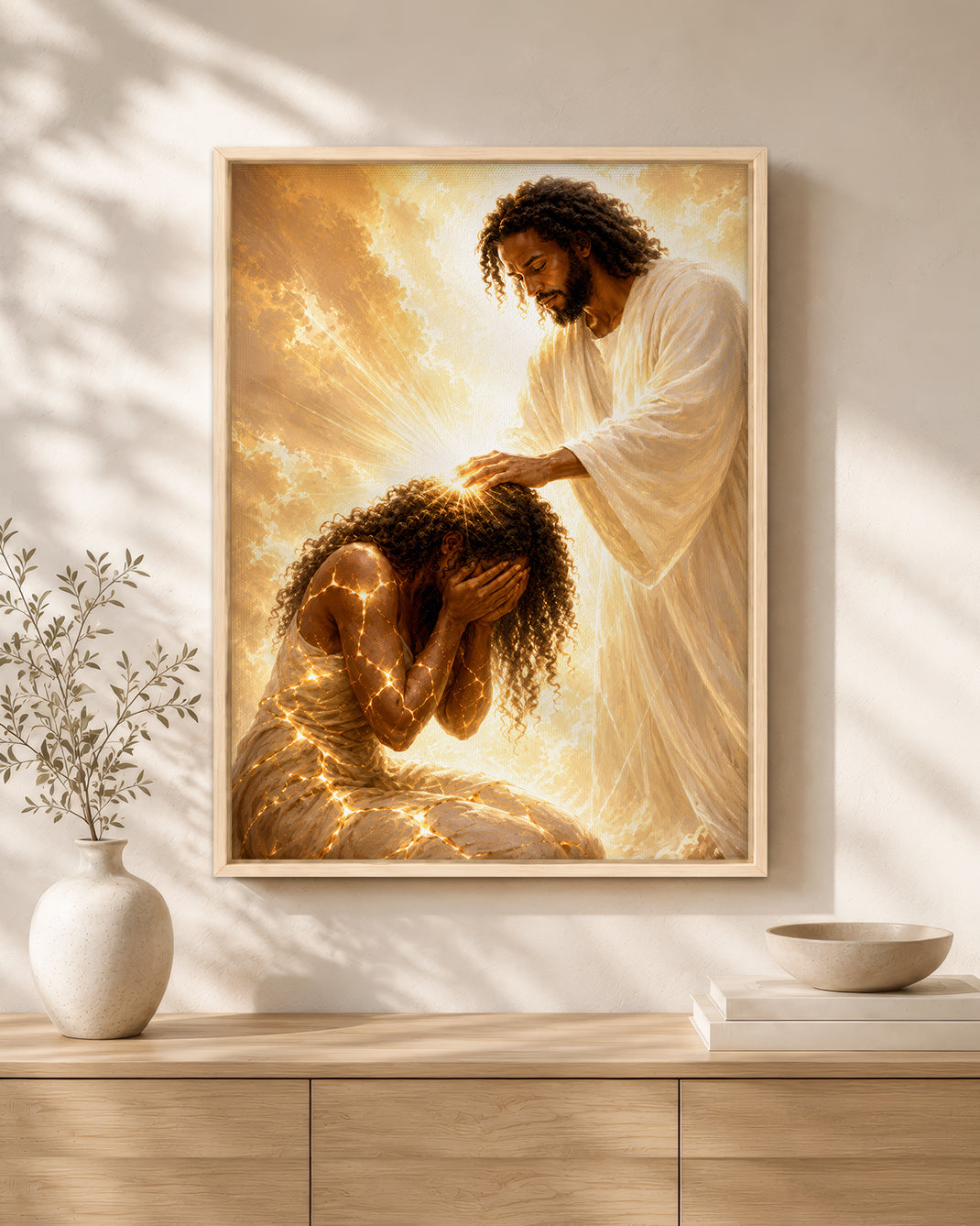 Black Jesus Healing Prayer Canvas Wall Art - African American Christian Home Decor