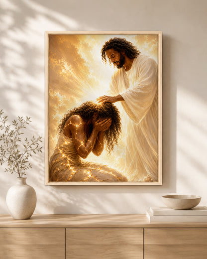Black Jesus Healing Prayer Canvas Wall Art - African American Christian Home Decor