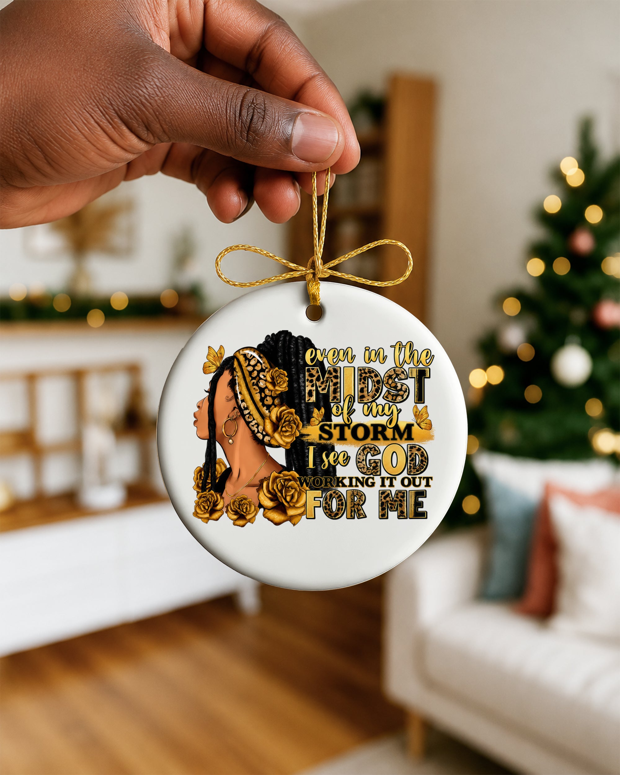 Black Woman Trust in God Christmas Ornament, Storm to Strength Ceramic Ornament