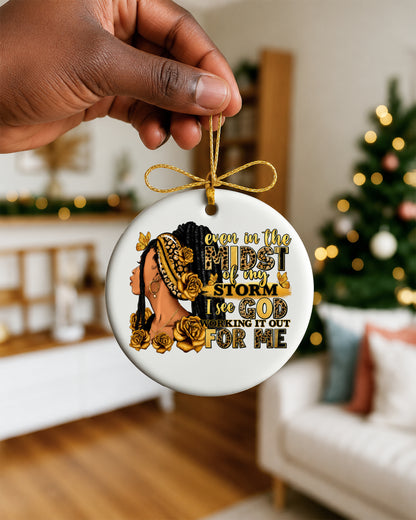 Black Woman Trust in God Christmas Ornament, Storm to Strength Ceramic Ornament