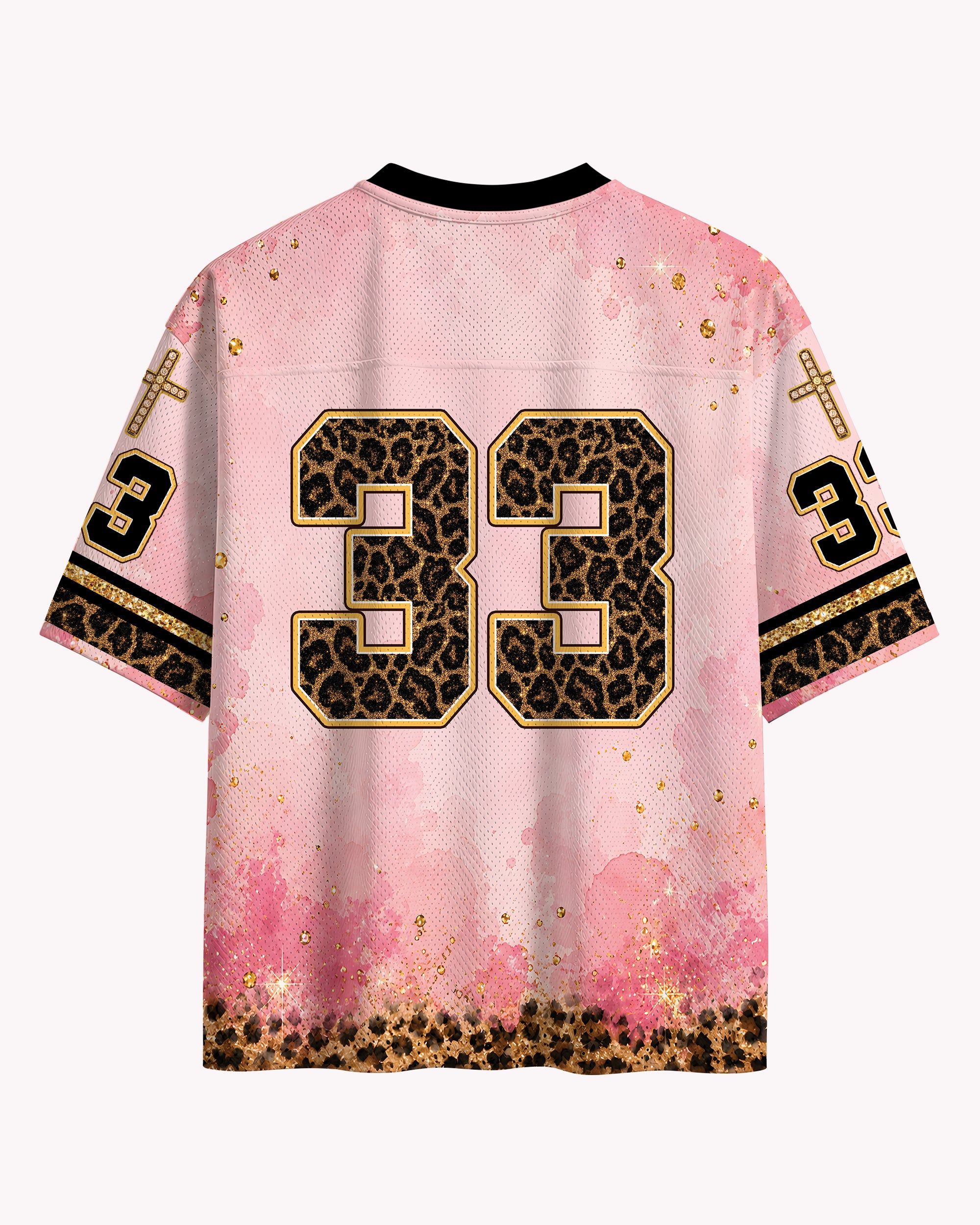 Pink Leopard 33 Football Jersey – Glamorous Glitter Sports Top