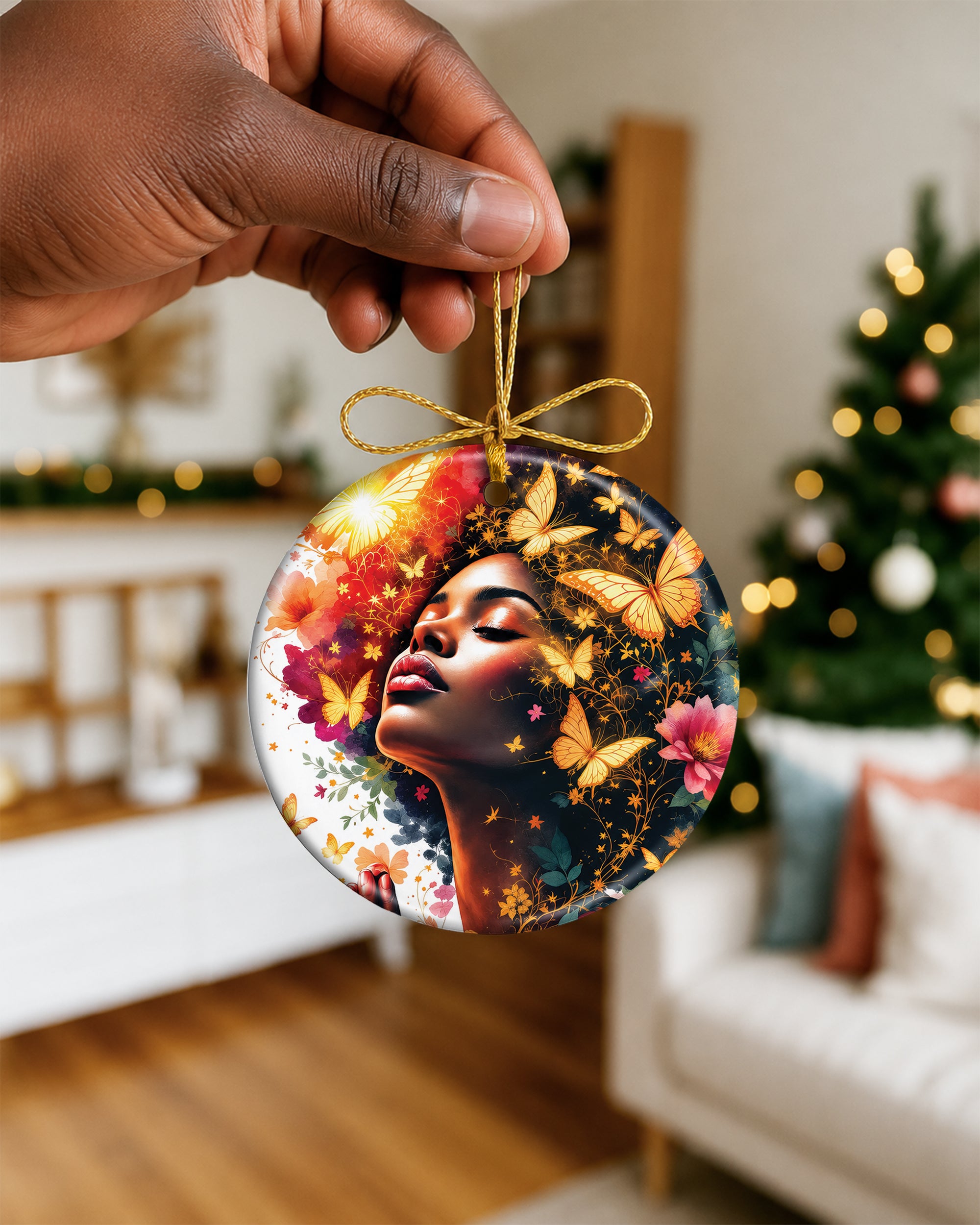 Black Woman Transformation Ornament - Butterfly Christmas Ornament