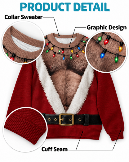 Black Santa Hairy Chest Ugly Christmas Sweater