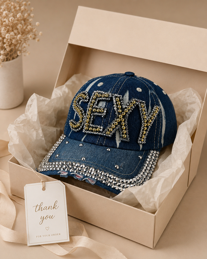 Sexy Print Rhinestone Cap - Empower Black Culture, Bold Style