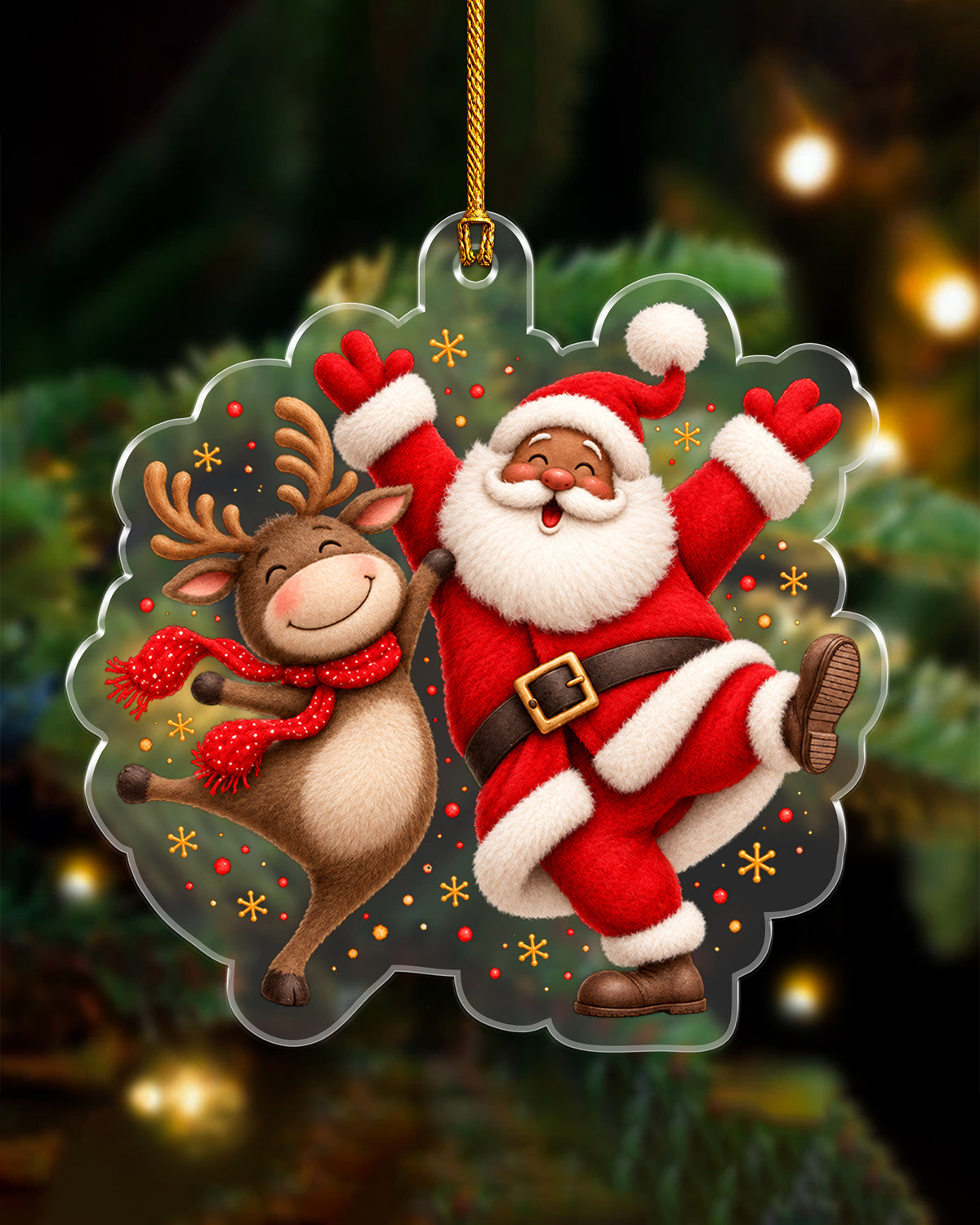 Black Santa Reindeer Christmas Tree Ornament
