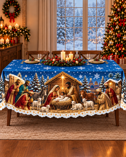[Collection] Black Nativity Christmas Tablecloth – Jesus Birth Scene Decor
