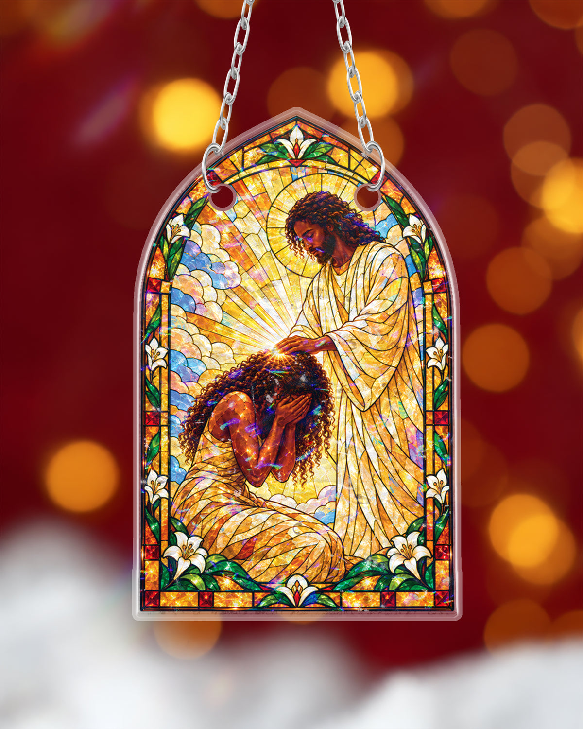 Jesus Blessing Black Woman Window Suncatcher Decor