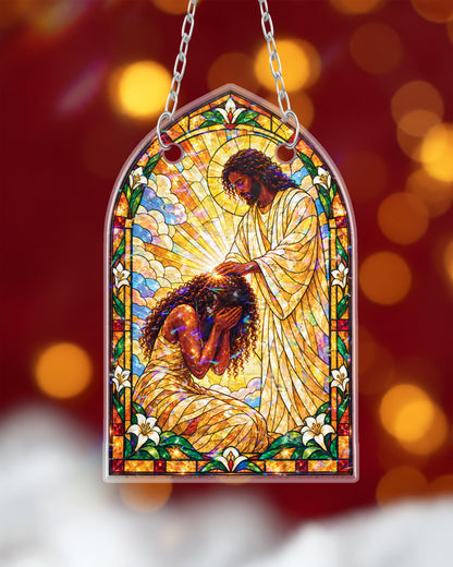 Jesus Blessing Black Woman Window Suncatcher Decor