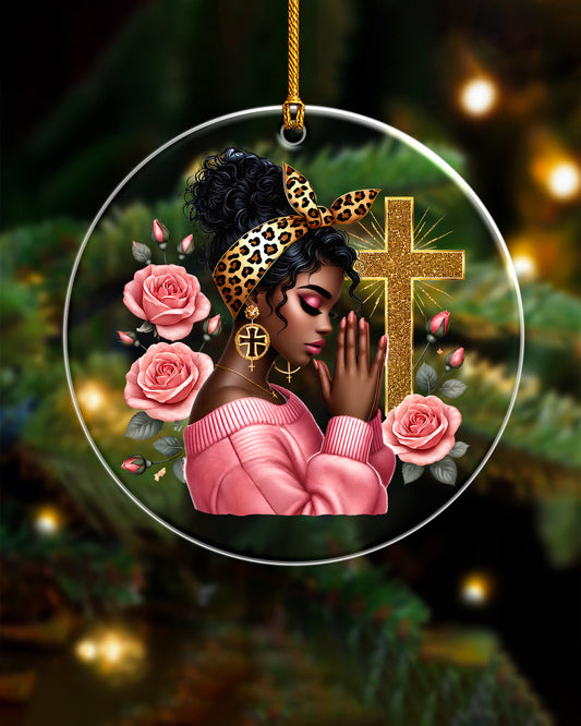 Black Beauty Christmas Ornament - Praying Woman Cross Decoration