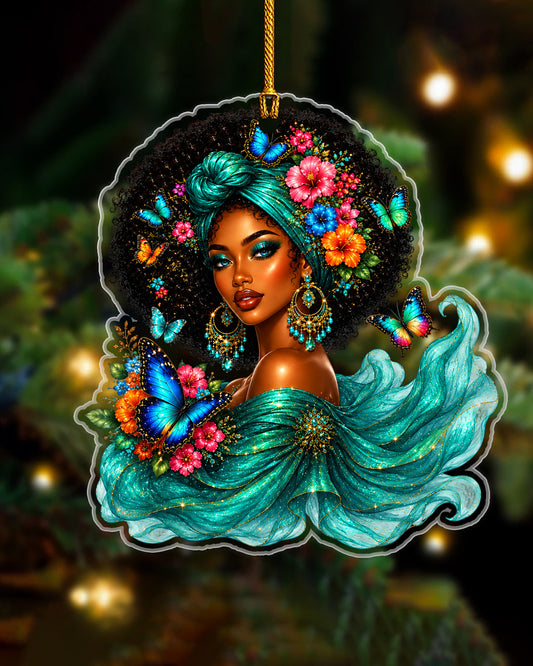 Black Queen Butterfly Ornament - African American Christmas Tree Decoration
