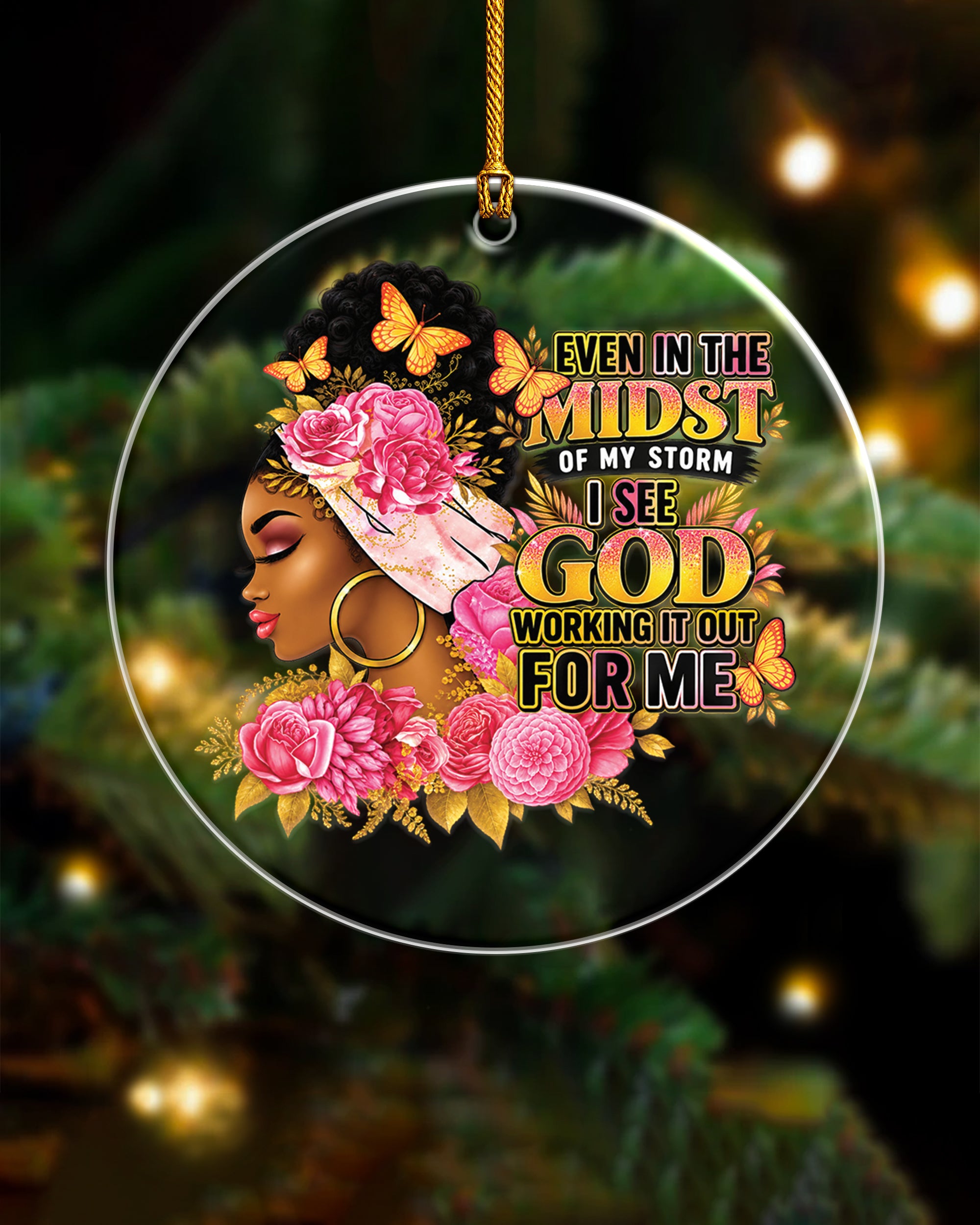 Black Woman Faith In The Storm Acrylic Ornament
