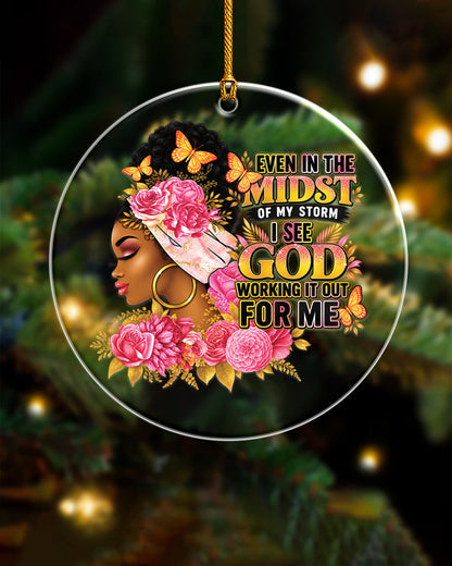 Black Woman Faith In The Storm Acrylic Ornament