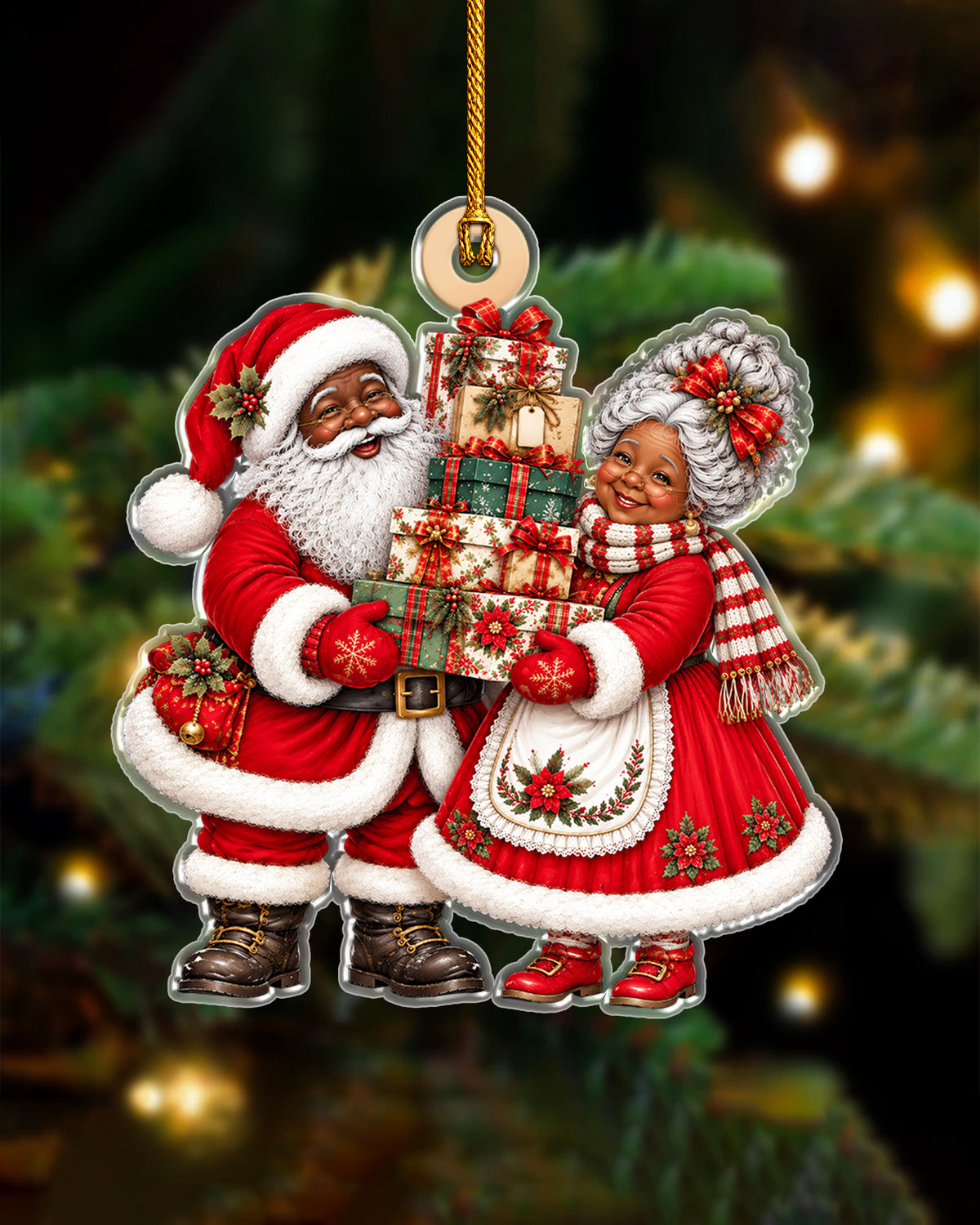 Black Mr and Mrs Claus Christmas Tree Ornament