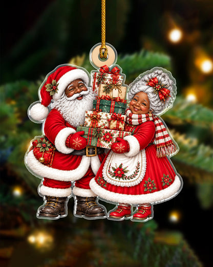 Black Mr and Mrs Claus Christmas Tree Ornament
