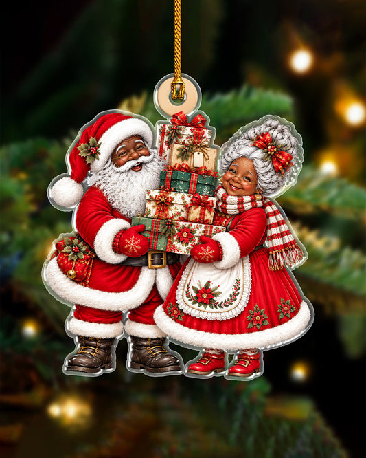 Black Mr and Mrs Claus Christmas Tree Ornament