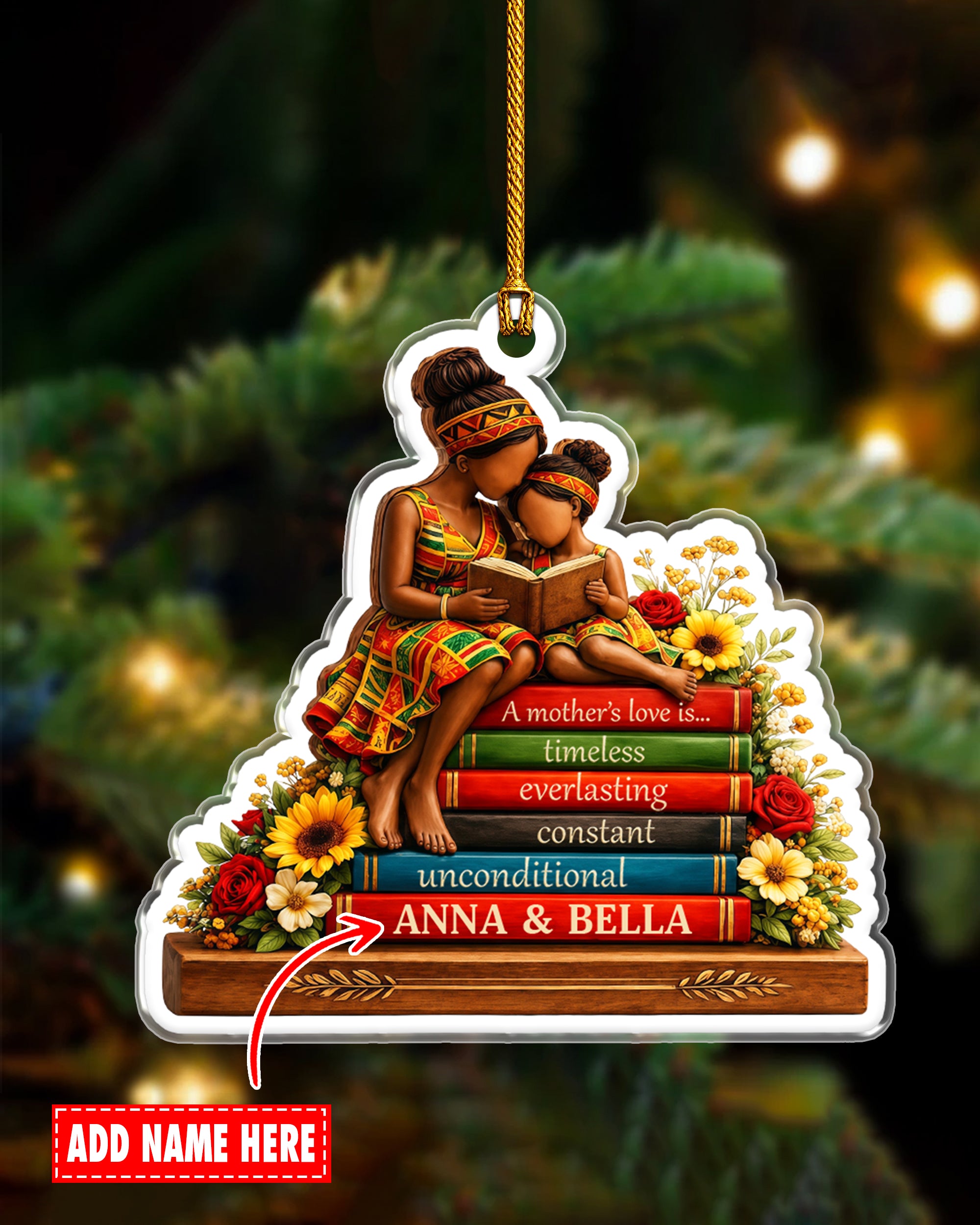 Custom Black Mother Daughter Book Lover Acrylic Ornament