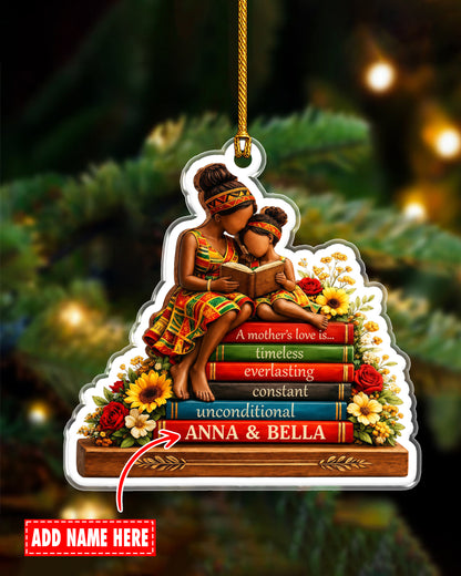 Custom Black Mother Daughter Book Lover Acrylic Ornament