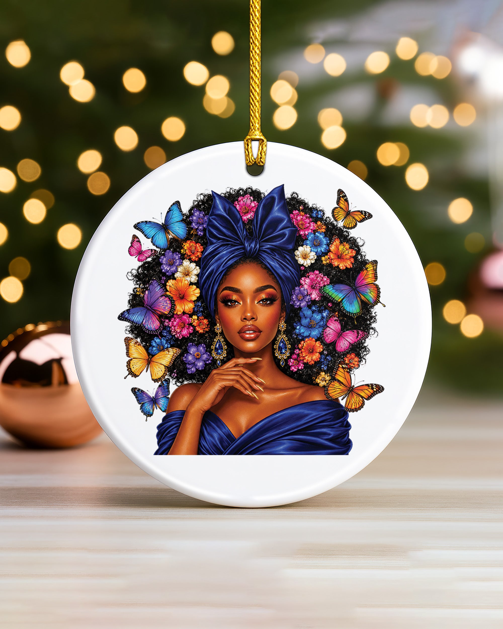 Black Queen Butterfly Ornament - African American Woman Christmas Ornament