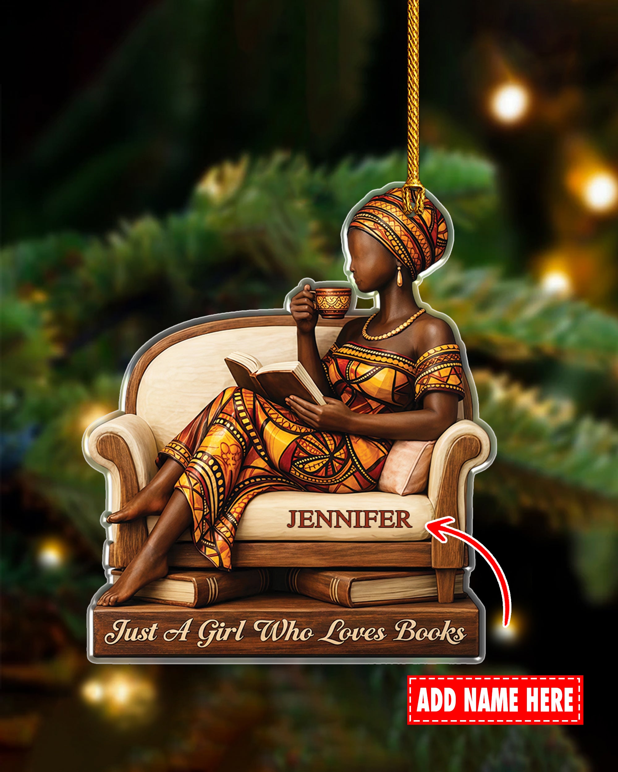 Personalized Black Woman Reading Book Acrylic Ornament
