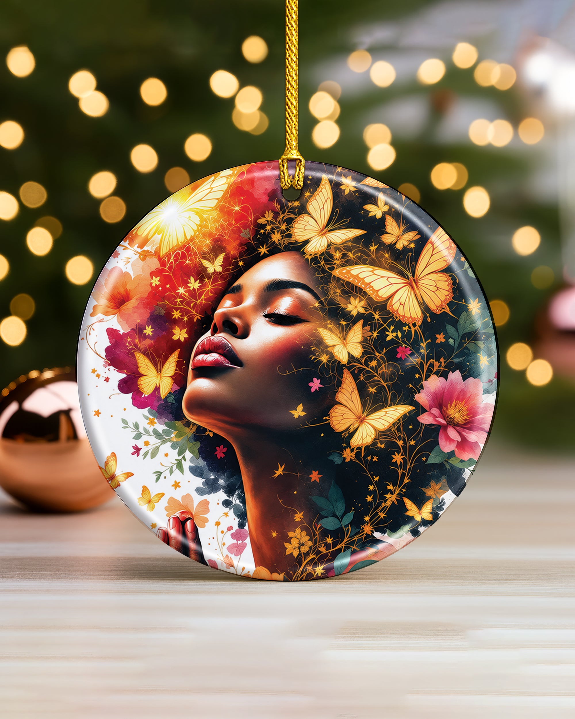 Black Woman Transformation Ornament - Butterfly Christmas Ornament