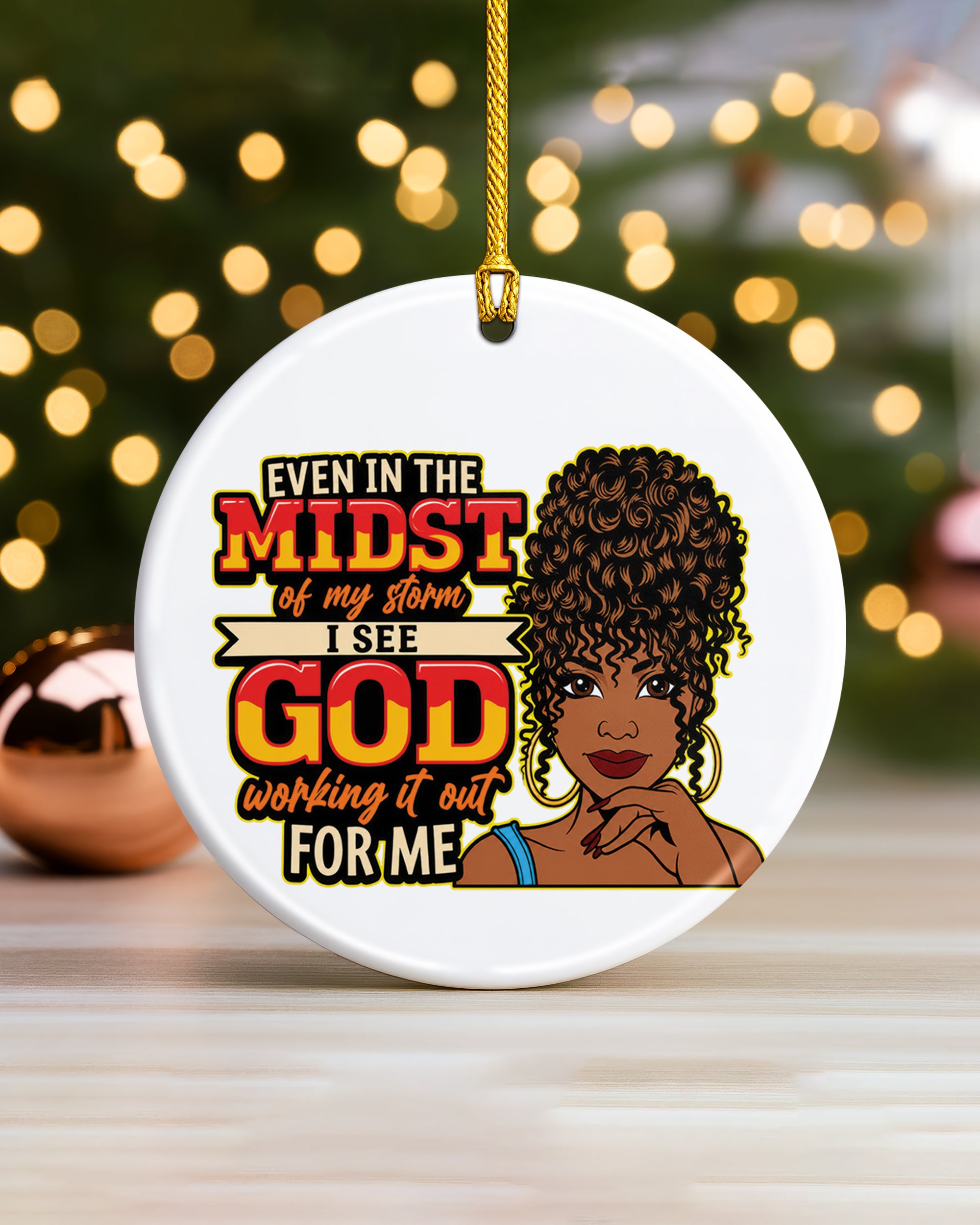 God Working It Out Black Woman Ceramic Christmas Ornament