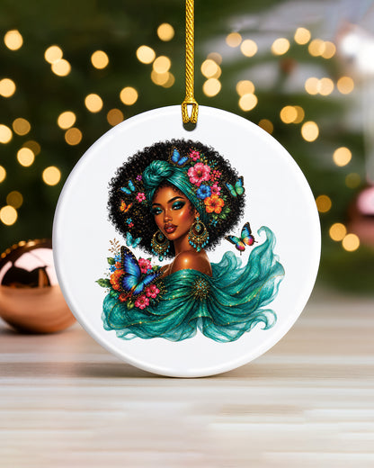 Black Woman Beauty Ornament - African American Queen Christmas Ornament