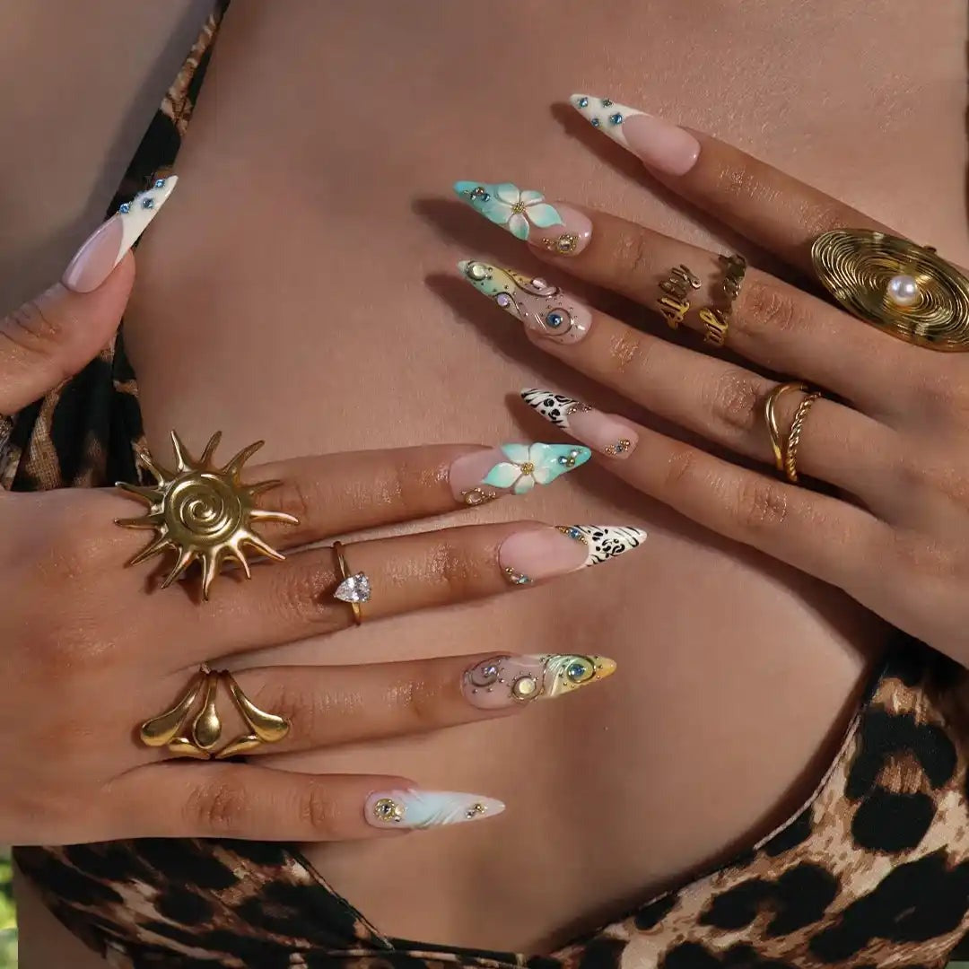 Azure Blossom Press On Nails