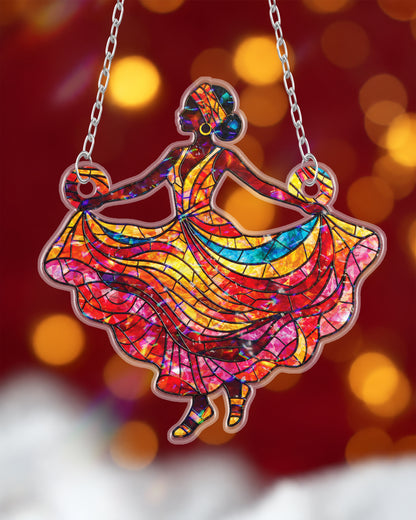 Black Queen Dancing Woman Stained Suncatcher Window Decor
