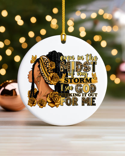 Black Woman Trust in God Christmas Ornament, Storm to Strength Ceramic Ornament