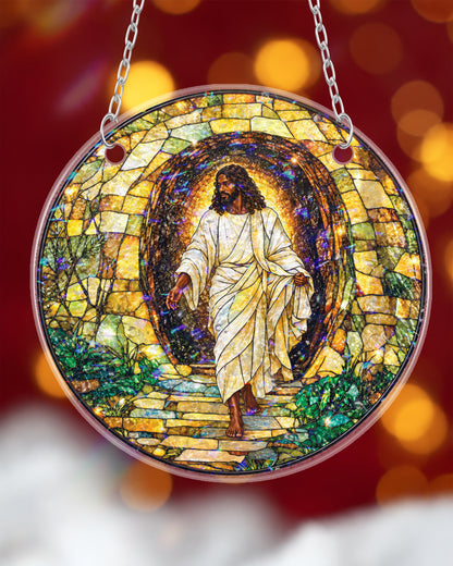 African American Risen Jesus Stained Suncatcher