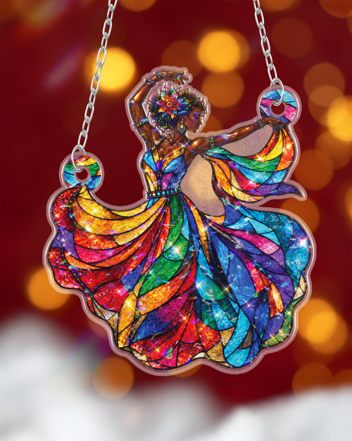 Afro Queen Dancing Stained Suncatcher Home Decor Gift