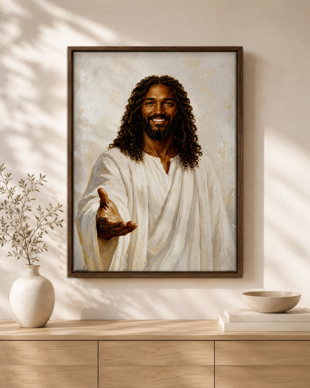 Black Jesus Open Arms Canvas Wall Art - African American Christian Home Decor