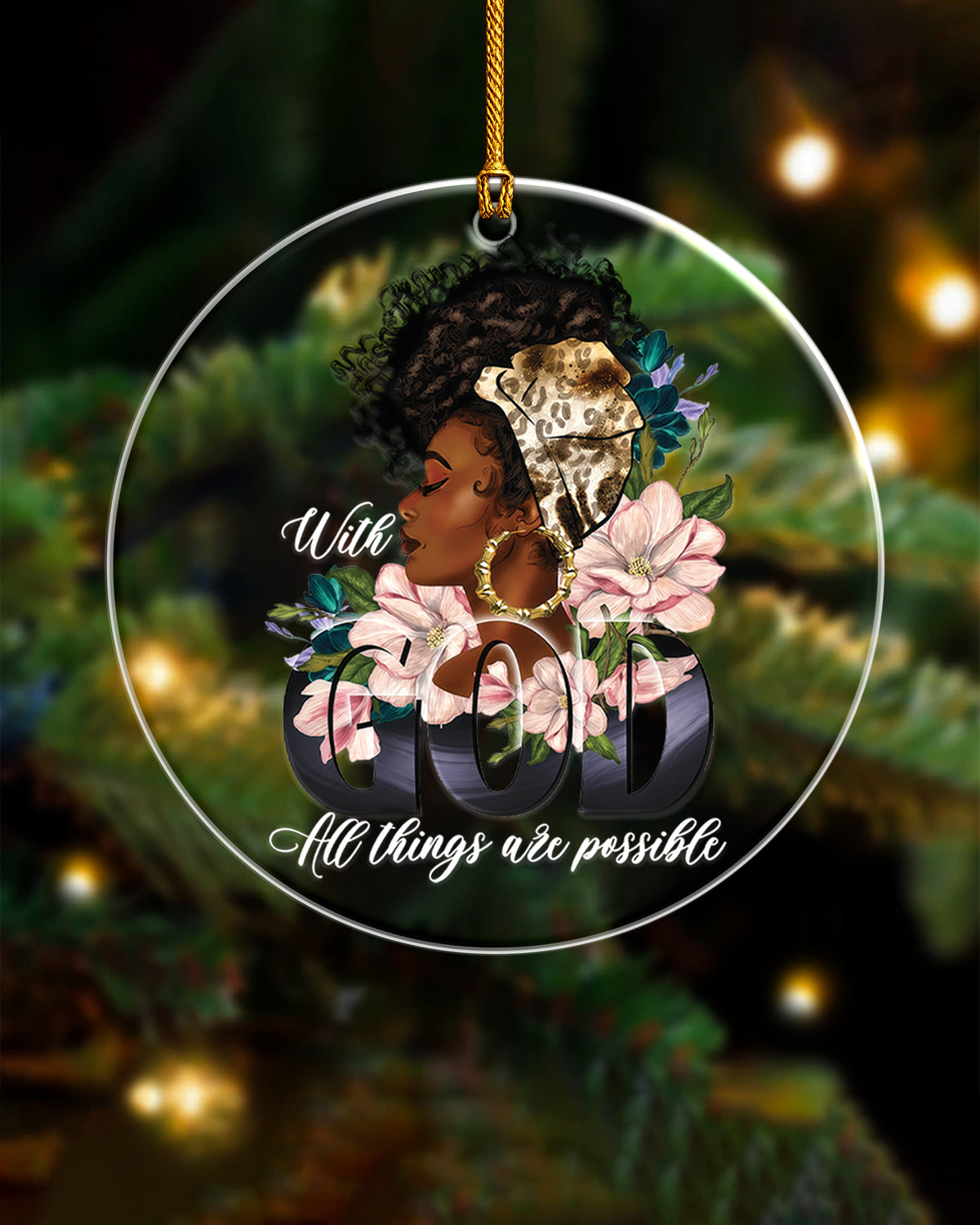 Black Woman With God All Things Possible Acrylic Ornament
