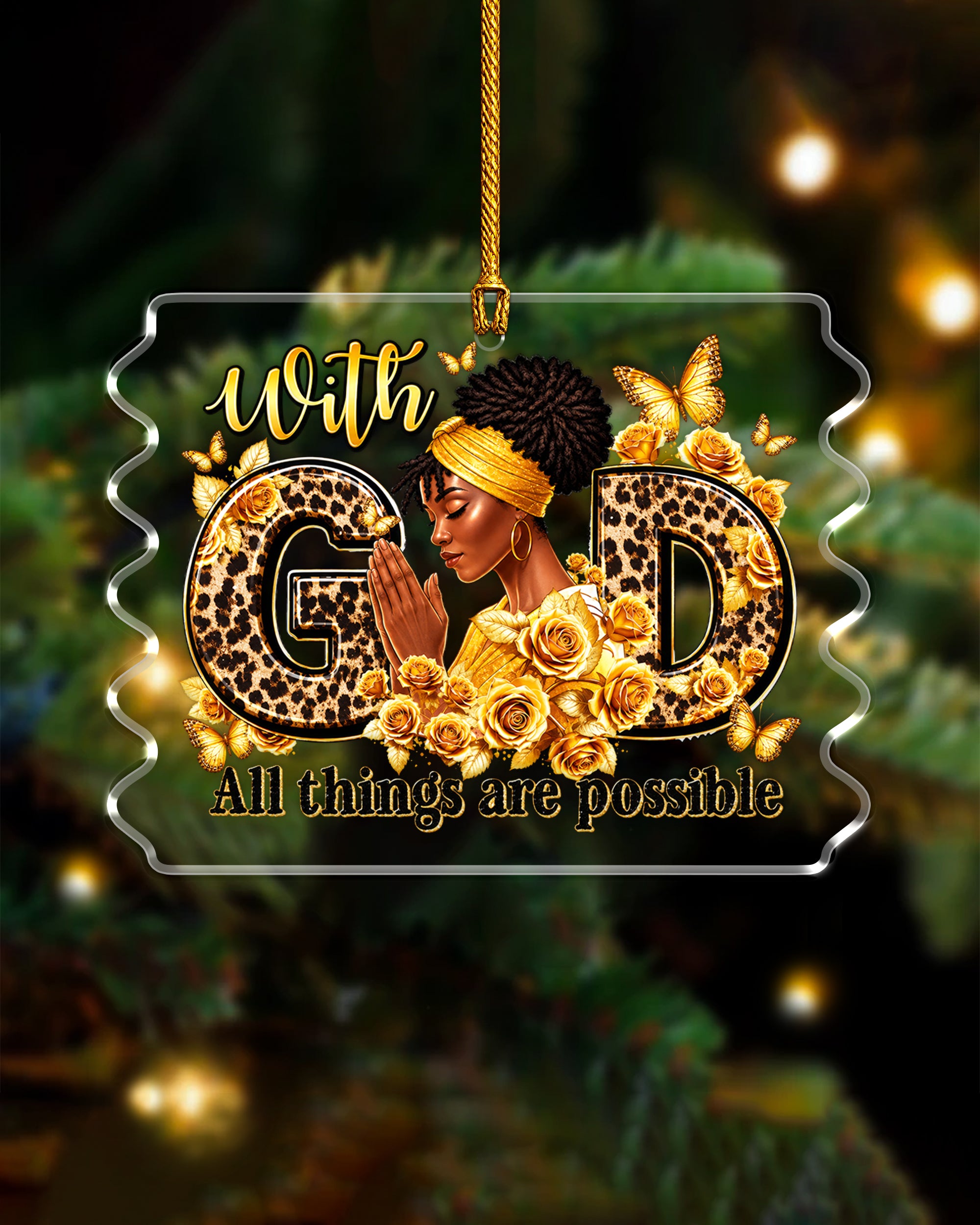 Black Woman Christian Ornament - With God All Things Are Possible Gift