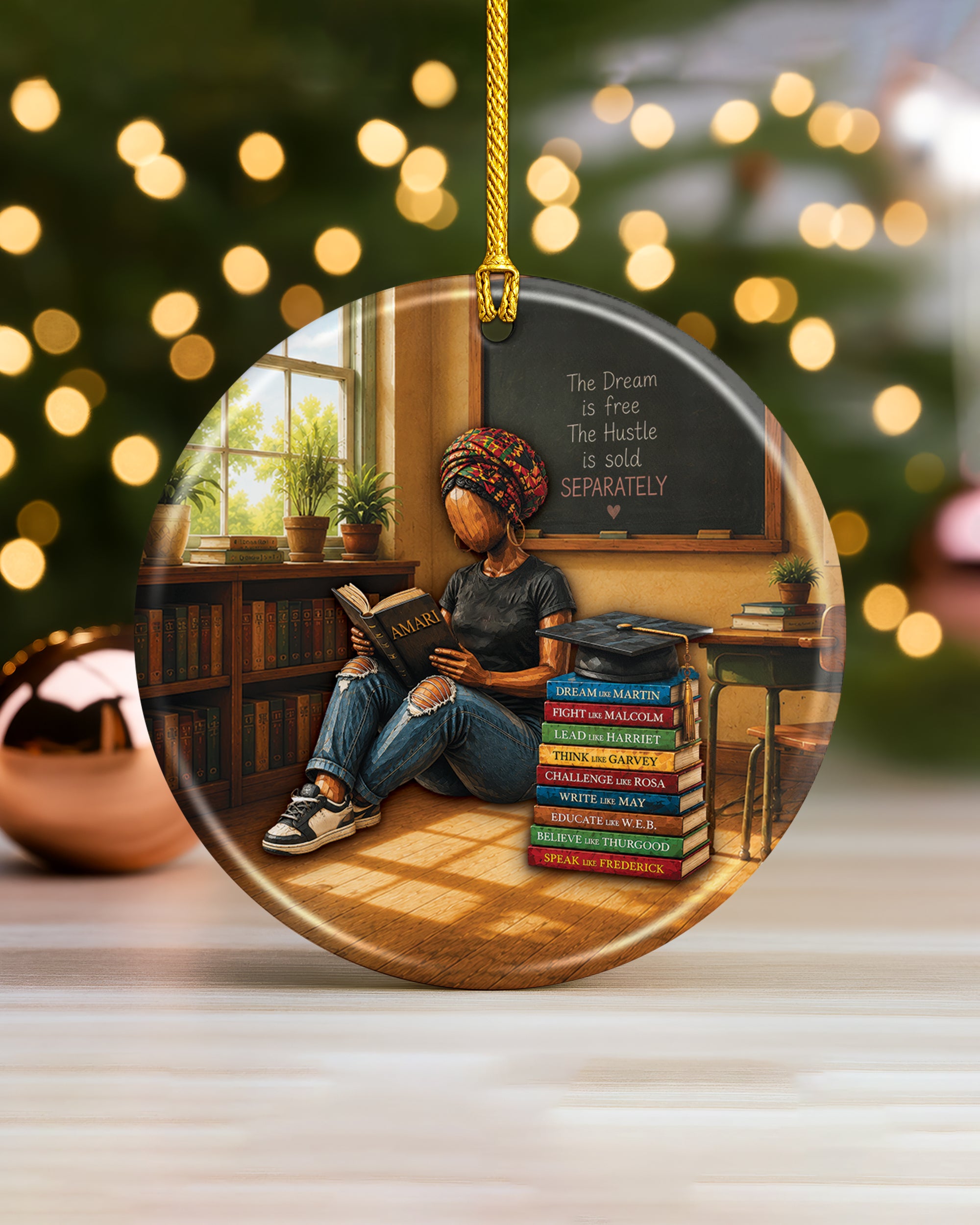 Black Woman Book Lover Christmas Ornament – Dream & Hustle
