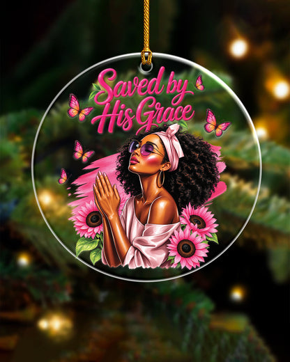 Black Woman Saved By His Grace Acrylic Ornament