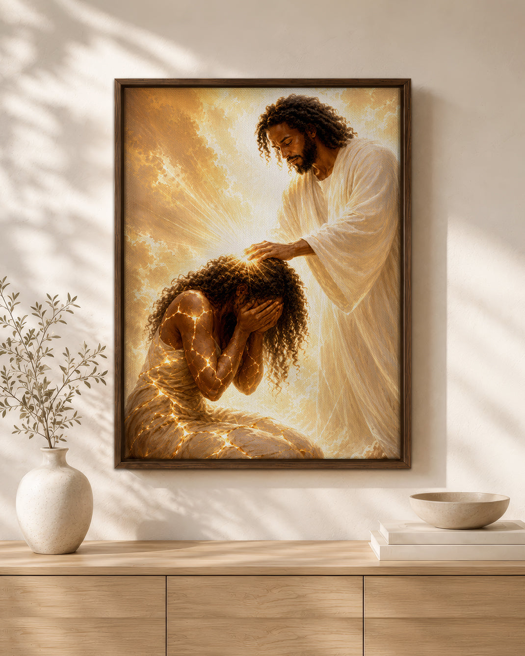 Black Jesus Healing Prayer Canvas Wall Art - African American Christian Home Decor
