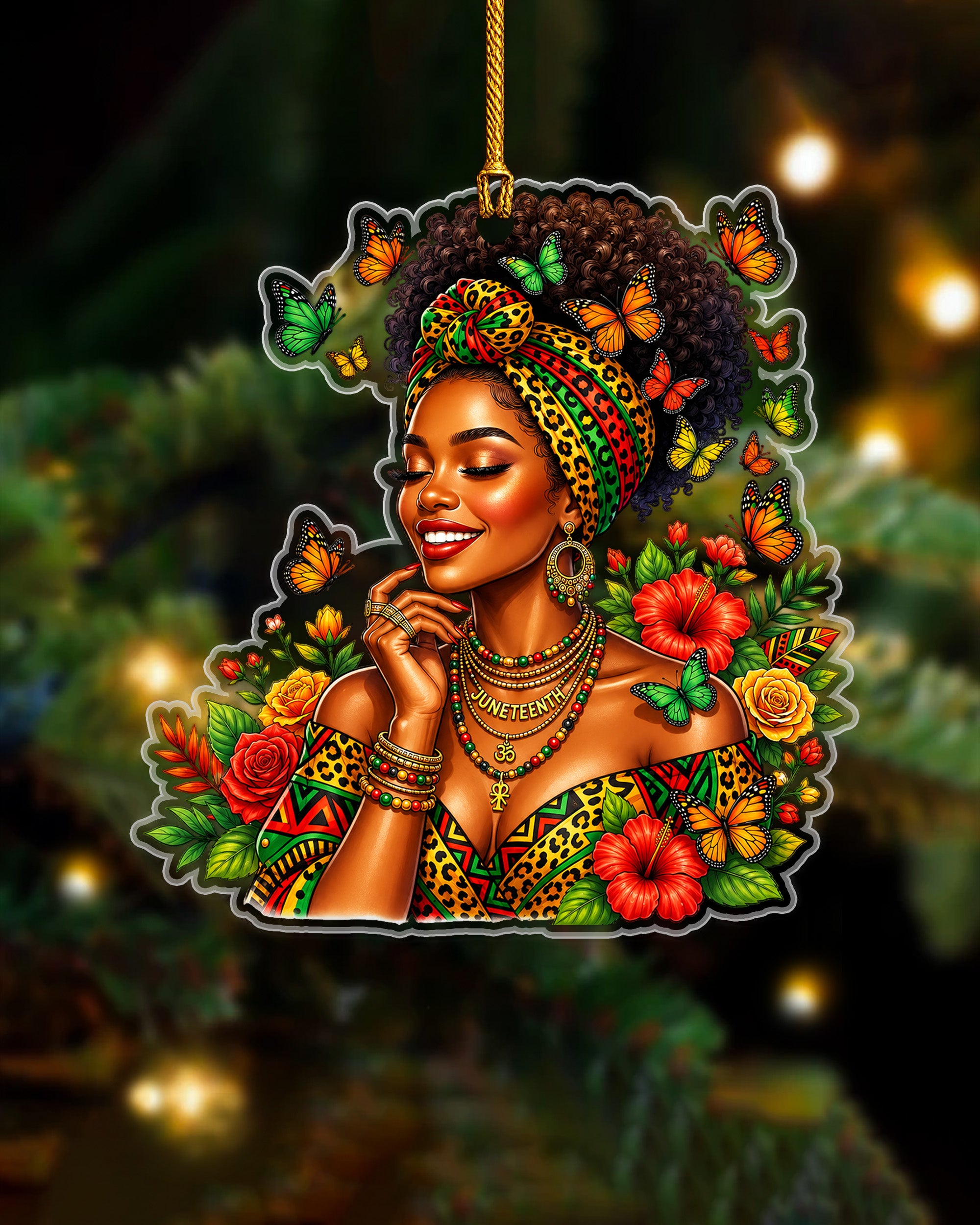 African Roots Ornament - Black Woman Cultural Holiday Keepsake