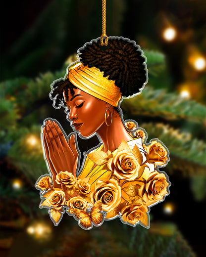 Black Woman Christmas Ornament, African American Prayer Acrylic Holiday Decor