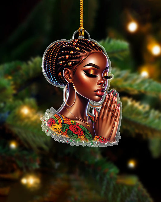 Black Woman Prayer & Faith Acrylic Ornament – Afrocentric Holiday Decor